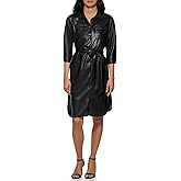 Calvin Klein Womens Modern Edgy Faux Leather Belted Dress