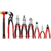 HOUSERAN 8 PCS Pliers Set for DIY &amp; Home Use | 10&rdquo; Slip Joint, 8.3&rdquo; Long Nose, 8.3&rdquo; Linesman, 7.5&rdquo; Diagonal, 6&rdquo; Flush Cutter, 5&rdquo; Long Nose, 5&rdquo; Cutter, 25mm Rubber Mallet