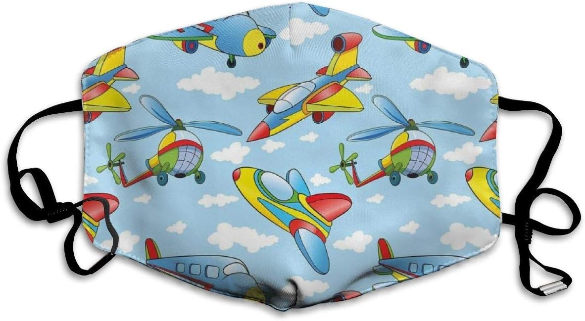 Face Masks, Breathable Dust Filter Masks Medical Mask Mouth Cover Masks with Elastic Ear Loop (Cartoon Planes and Helicopters)