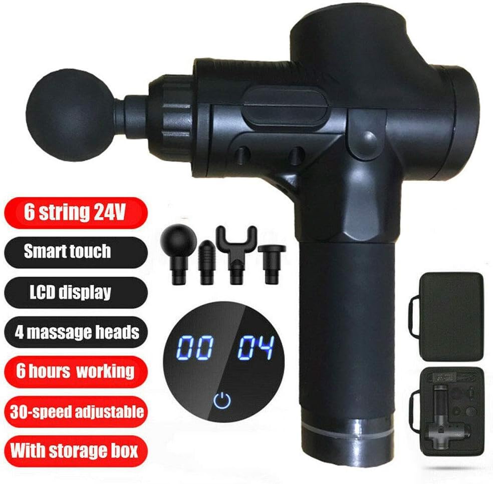 Massage Gun, Handheld Massage Device with 30 Files Adjustable 4 Massage Heads, Portable Quiet Massage Gun with LCD Display, Deep Tissue Muscle Massage Tension Relief