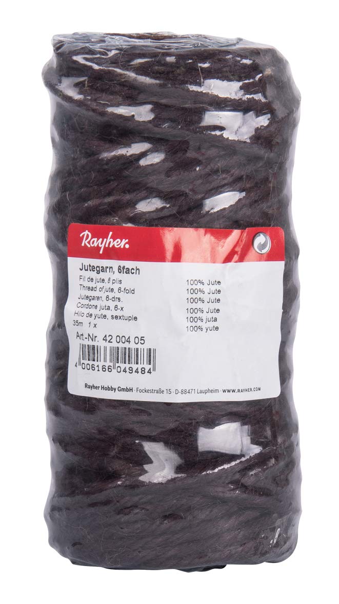 Rayher 4200405 Jute Twine 6Ply, Jute String for Craft, Floristry and Decorations, Diameter 6mm, Length 35m, Dark Brown — image 1