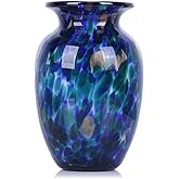 9" Cobalt Blue Blown Glass Vase – Hand Blown Wide Mouth Glass Art Sculpture, Coastal Sea Glass Decor Centerpiece, Unique Naut