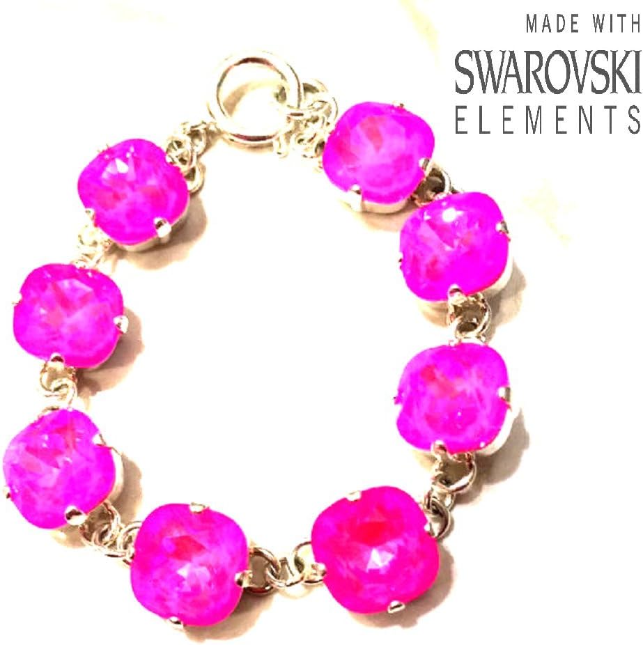 Swarovski Crystal 12mm Square Silver Plated Premier Bracelet Ultra Pink
