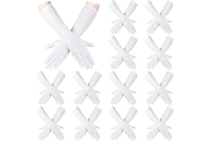 Laumoi 12 Pairs Long Satin Gloves for Women Bride Elbow Opera Costume Dress Stretchy Formal Glove(15 Inch,White)