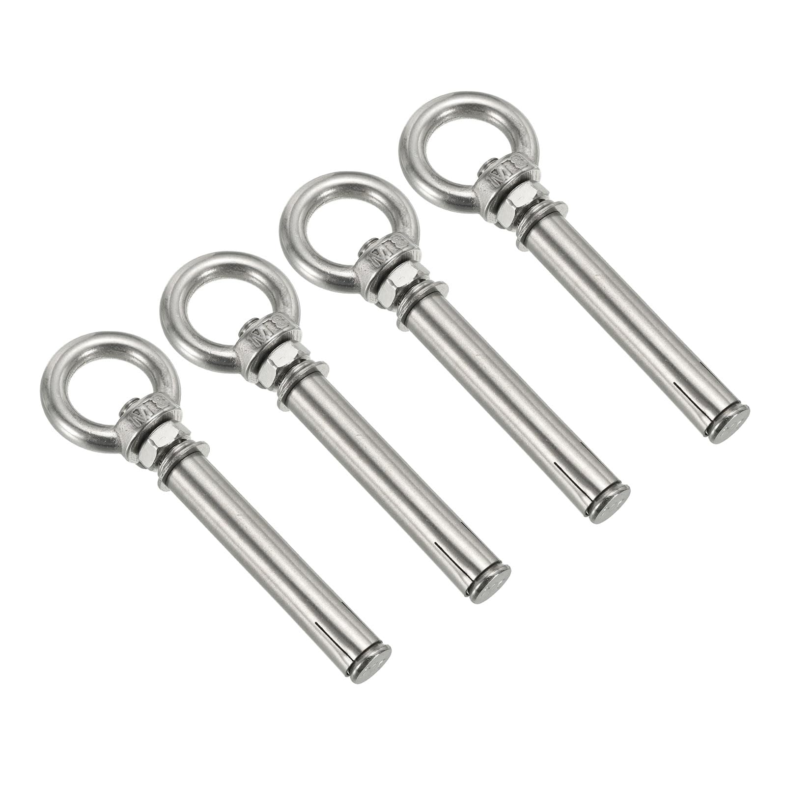 PATIKIL Expansion Eye Bolt M8x90mm, 4 Pack 304 Stainless Steel Shoulder Anchors Eyebolt Screw with Eye Ring for Concrete Brick Wall Canopy Engineering Rigging Silver