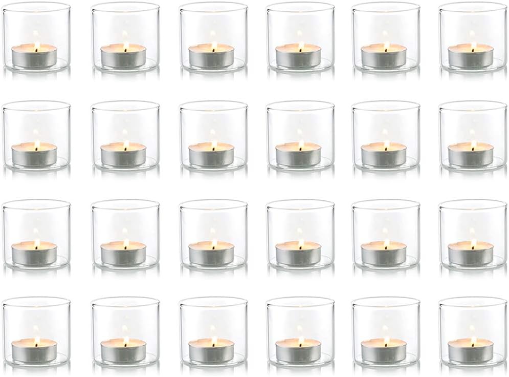 NUPTIO Clear Votive Candle Holder, 5.7cm W x 5cm H, Set of 24 Tea Light Holders