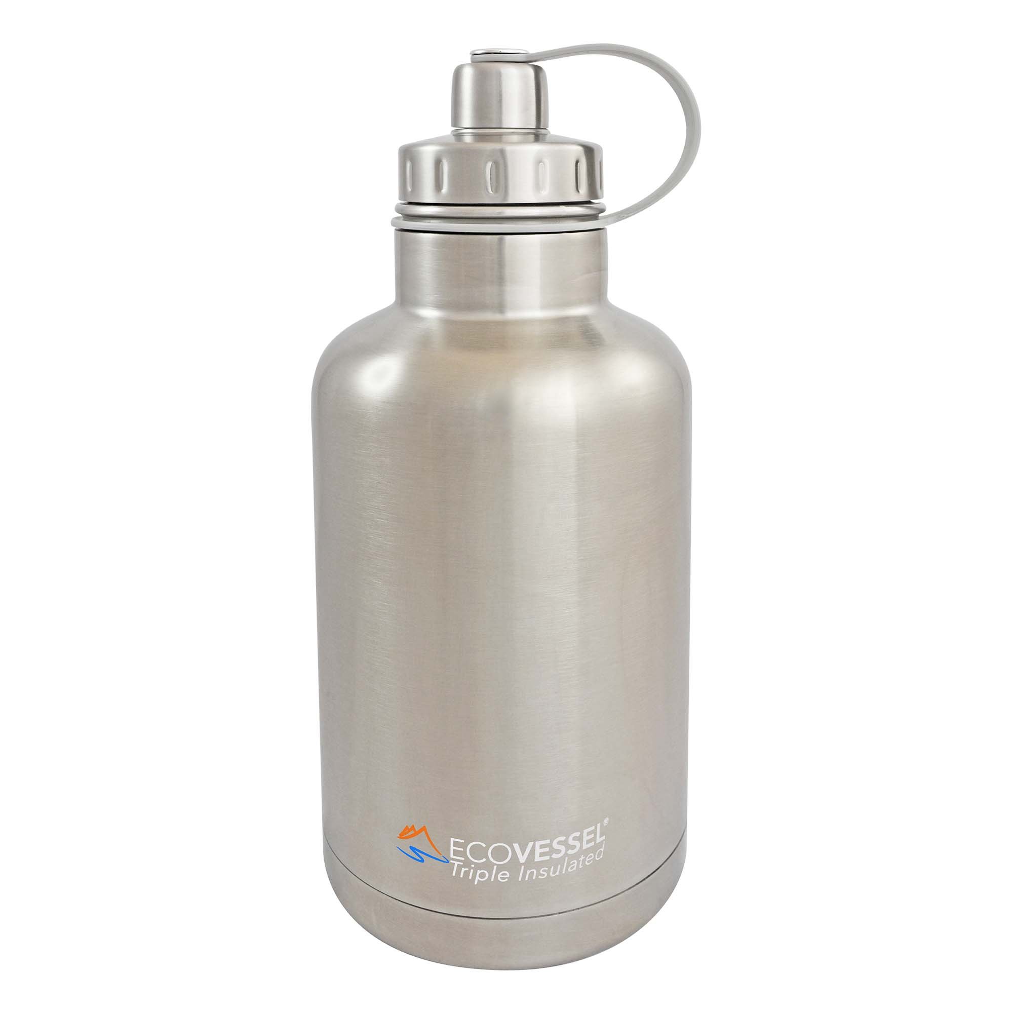 EcoVessel The Boss Tri Max Vacuum Insulated Stainless Steel Growler Bottle with Tea - Silver Express, 1900 ml