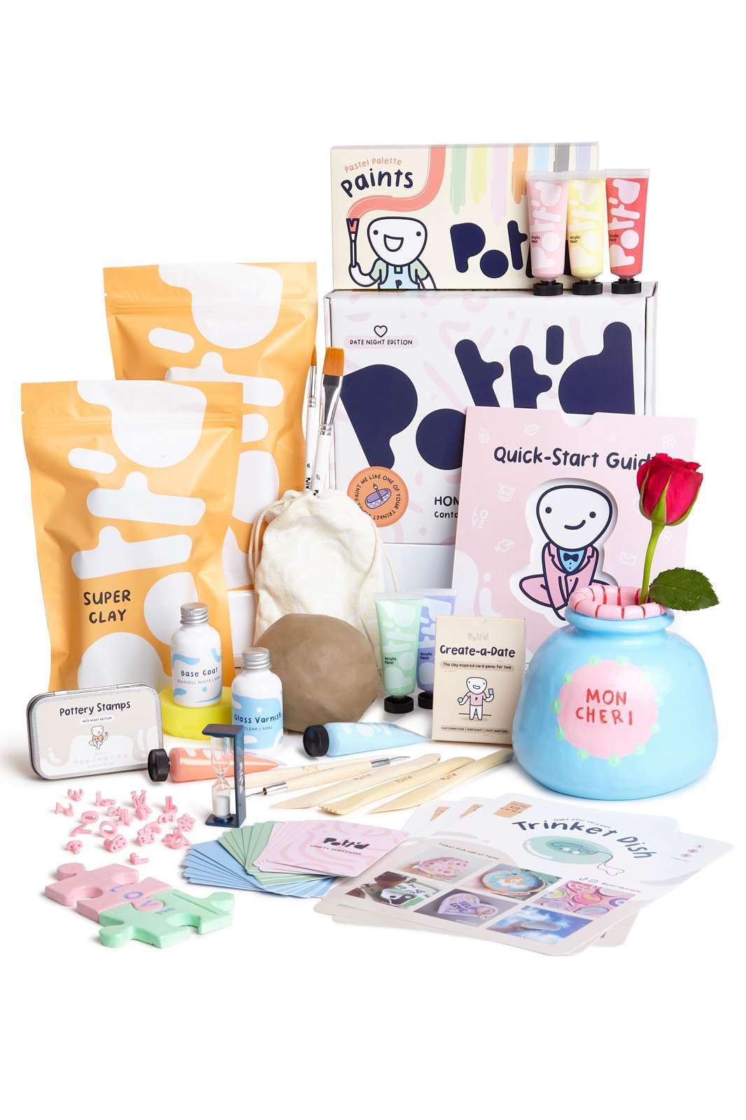 Pott'd at Home Pottery Kit for Adults. Air Dry Clay Kit for Beginners. Craft Kit for Adults Includes: Air-Dry Clay for Adult, Tools, Paints, Brushes, Sealant, How-to-Guides