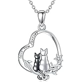 POTOPYY Cat Lovers Gifts 925 Sterling Silver Cat Necklace Pendant Women Jewelry Valentines Day Mothers Day Gifts for Women