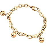 555Jewelry 6mm Stainless Steel Beaded Charm Bracelet for Women & Girls 7.5 Inch