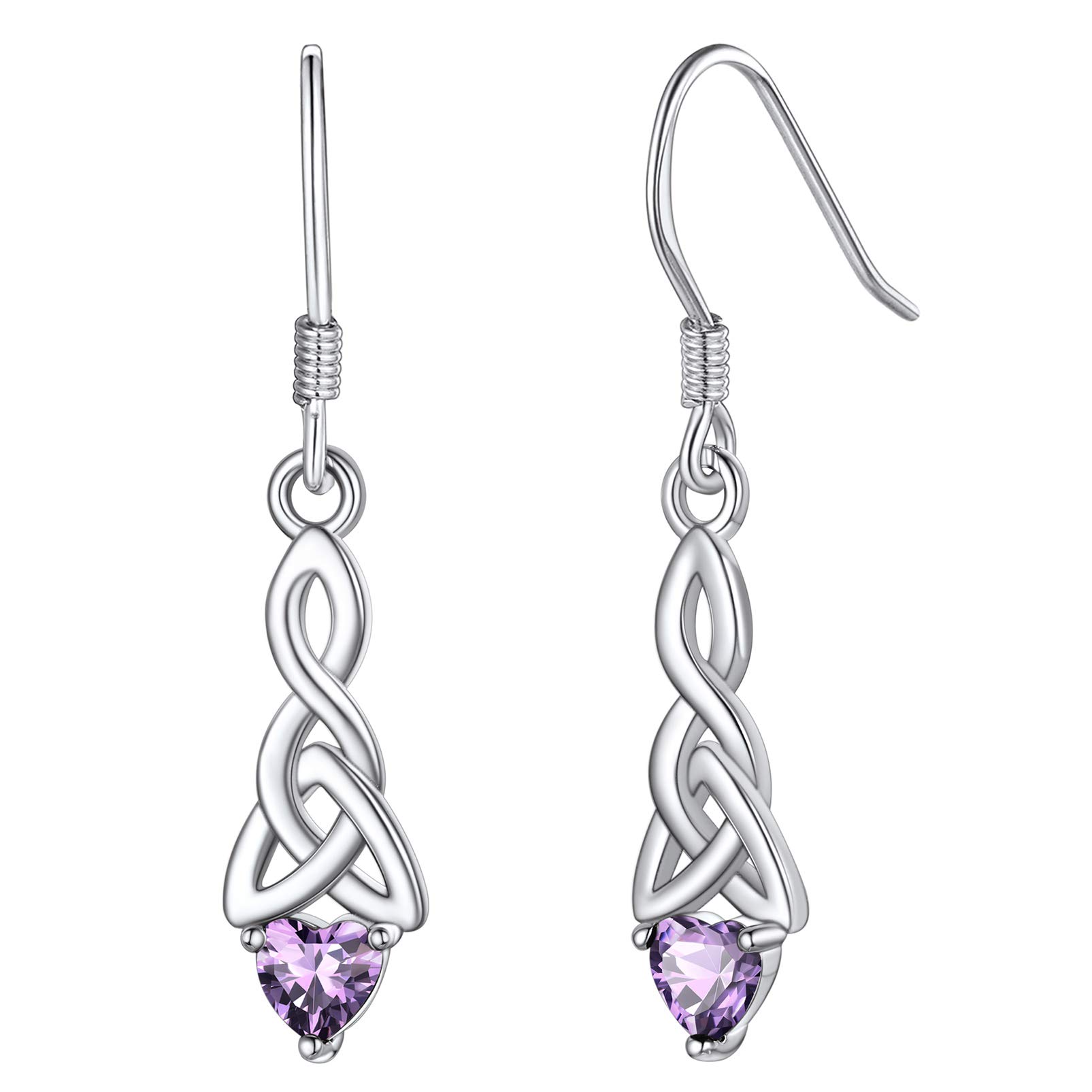 Silvora Heart Earrings Amethyst Earrings Birthstone Earrings Sterling Silver Jewellery Dangly Earrings for Women Drop Earrings
