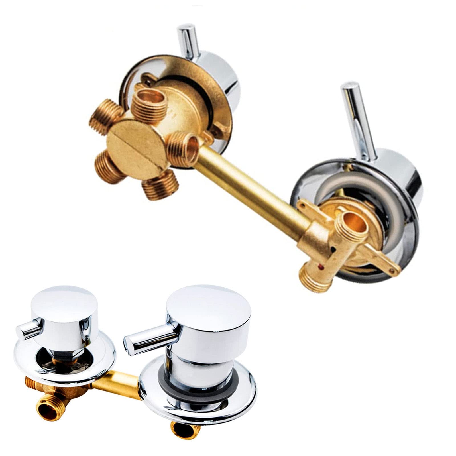 2/3/4/5 Way Water Outlet Thread/Intubation, Distance 10Cm/12.5Cm Brass Mixer Tap Polished Bathroom Shower Faucet Cabin, Double Bracket Control Screw 5 Way 10cm