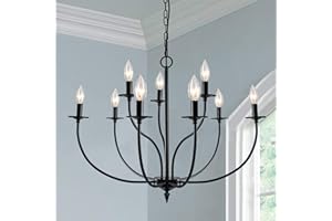 Rviezza Black Chandelier, 9 Light Industrial Iron Farmhouse Chandeliers, 2-Tier Candle French Country Chandelier for Living Room Dining Room Bedroom Foyer
