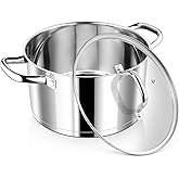 P&P CHEF 6 Quarts Cooking Stock Pot with Lid, Stainless Steel Stockpot Induction Pot for Soup, Tri-Ply Bottom & Clear Glass Lid & Double Handle, Dishwasher Safe