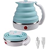 Travel Foldable Electric Kettle, Collapsible Electric Kettle Food Grade Silicone Small Pot Boiling water,Dual Voltage（600ml,110-220V US Plug） (Blue)