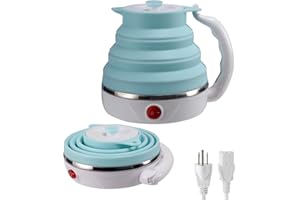 Travel Foldable Electric Kettle, Collapsible Electric Kettle Food Grade Silicone Small Pot Boiling water,Dual Voltage（600ml,110-220V US Plug） (Blue)