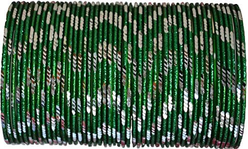 BangleEmporium Pixie collection! 48 Bollywood Style Green Bangles with Silver cuts size X-Large 2.12