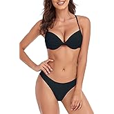 RELLECIGA Women's Push Up Underwire Bikini Set Brazilian Low Rise Bathing Suit