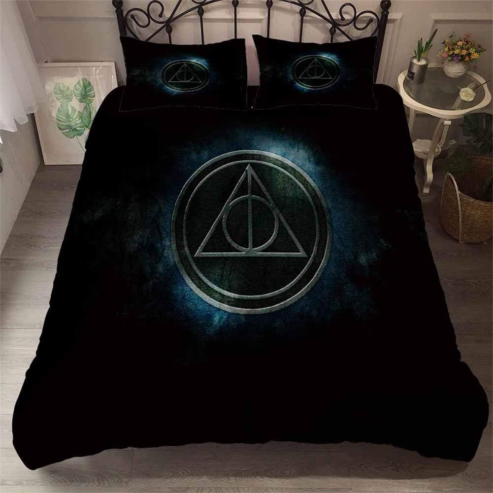 NICHIYO Harry Potter School of Magic Bedding Set - Duvet Cover and Two Pillow Cases Microfibre 3D Digital Print Three-Piece Set, 10, King 220x240cm