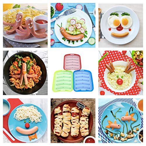 Non-Stick Silicone Sausage Mold for Homemade Hot Dogs, DIY Hot Dogs, FDA Approved and BPA Free, Hot Dog Mold for Oven and Microwave (Blue, 6-Cavity)
