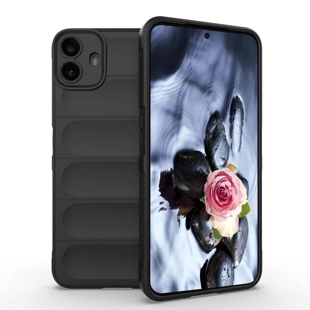 YUEQIAN Case for Nothing CMF Phone 1 5G, Heavy Duty Double Airbag Liquid Silicone TPU Bumper Shockproof Case, Ultra Thin Soft Flocked Lining Anti-Scratch Cover, Black