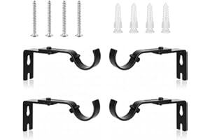 Curtain Rod Brackets Adjustable Hooks - Modern Curtain Rod Holder, Polished Iron Finish, Fits 1-Inch Rods with Extension, for