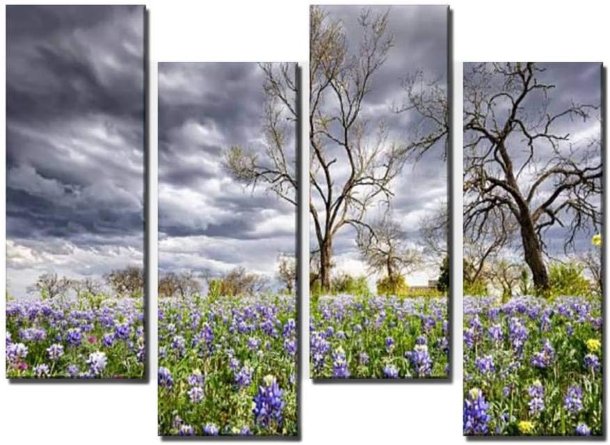 Wocatton Bluebonnets in The Texas Hill Country Wall Art Background Decor Pictures Print On Canvas Art Stretched and Framed Perfect Home Decoration
