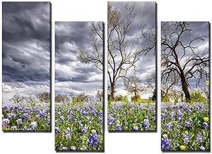 Wocatton Bluebonnets in The Texas Hill Country Wall Art Background Decor Pictures Print On Canvas Art Stretched and Framed Perfect Home Decoration