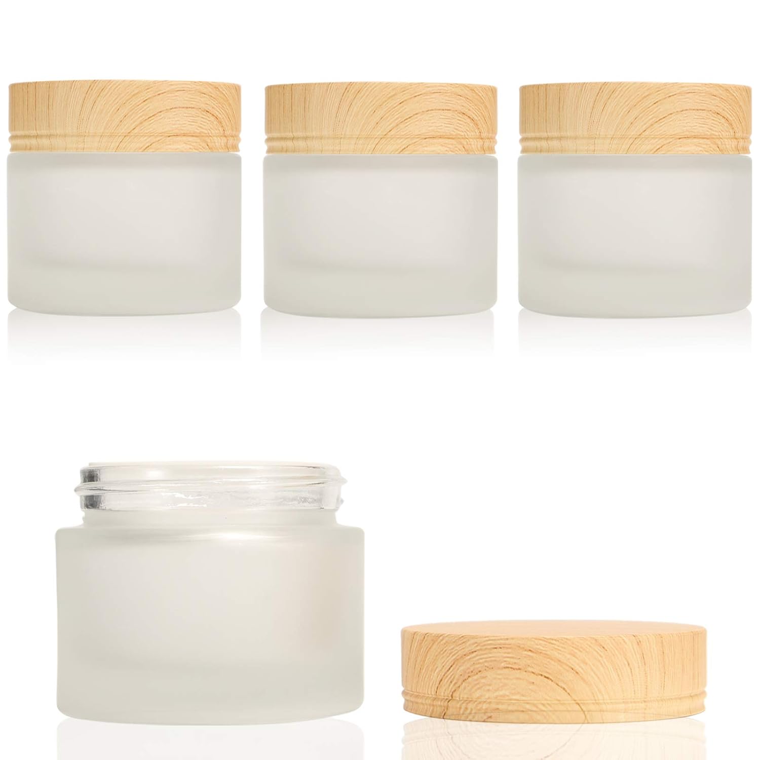 AMMAX Glass Cosmetic Containers Empty Sample Jars with Leakproof Lids Makeup Sample Containers BPA free Pot Jars for Cosmetic, Lotion, Cream (4 Pack) : Beauty