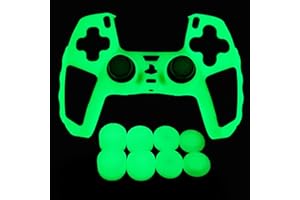 LUNISSILY Green Glow in The Dark PS5 Controller Skin,Anti-Slip Thicken Studded Silicone Protective Cover Case for PS5 Wireless Controller with 8 PCS Thumb Grips Caps and 2 Grips Caps Glow.