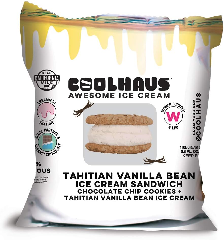 Coolhaus Tahitian Vanilla Bean Ice Cream Sandwich, 5.8 Ounce (1 Count), Chocolate Chip Cookies and Tahitian Vanilla Bean Ice Cream (Frozen)