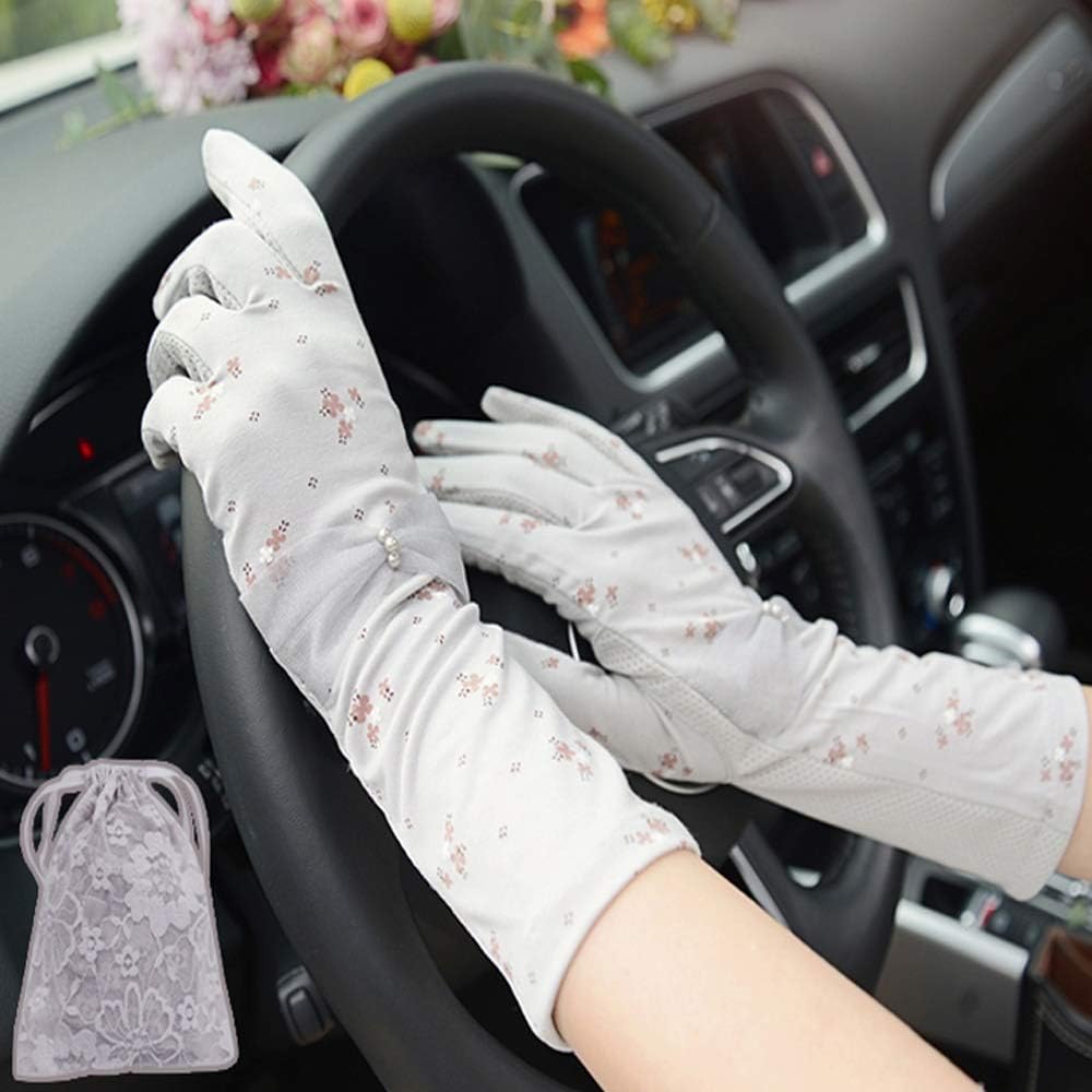 Uoyov Spring and Autumn and Summer Long Thin Sunscreen Gloves Ladies Driving Riding Outdoor Anti-Skid Anti-Ultraviolet Touch Screen Shade Arm Sleeve Cotton Full Finger Gloves