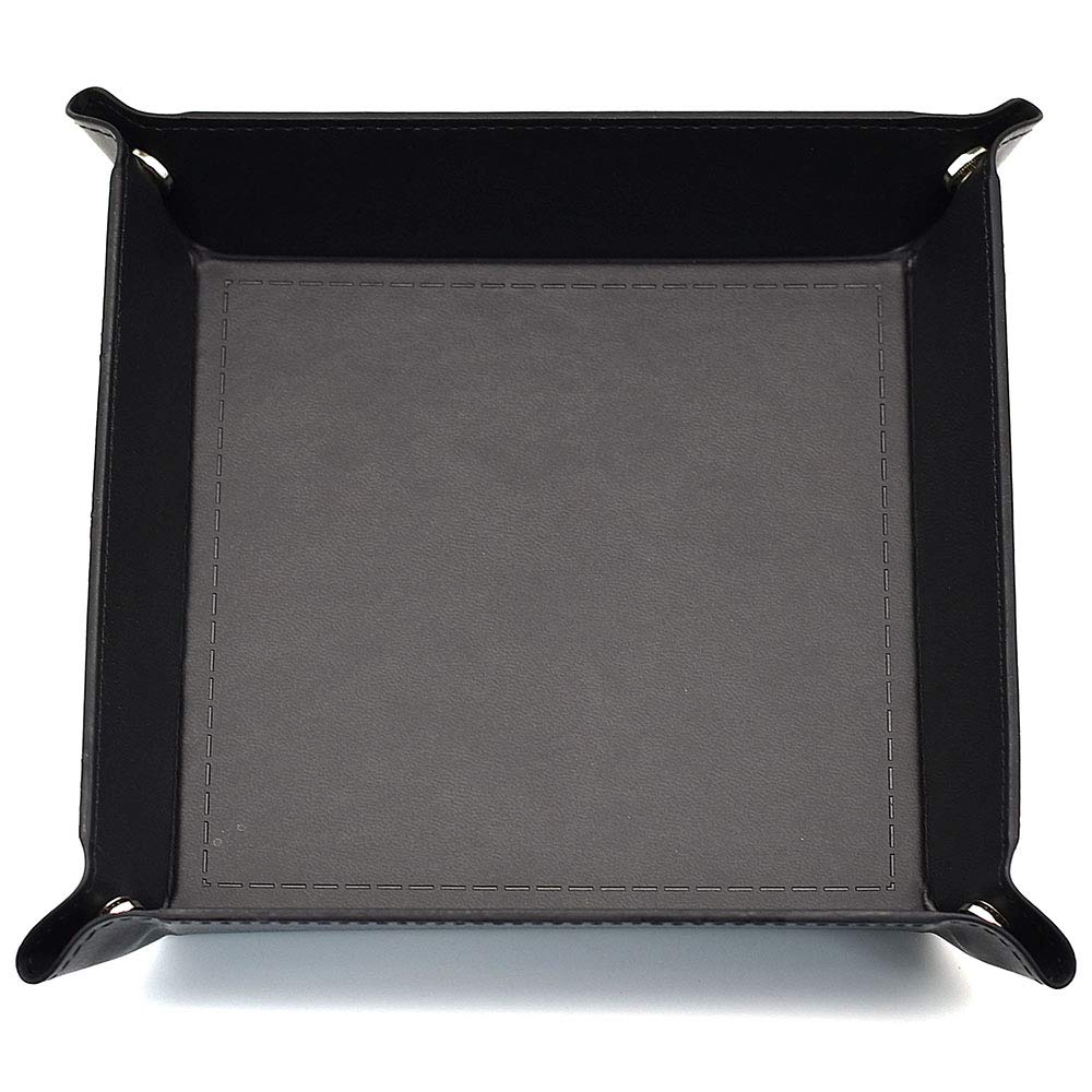 HDdais Eco Friendly Leather Collapsible Dice Tray - Catchall Change Key Wallet Coin Box Tray (Black)