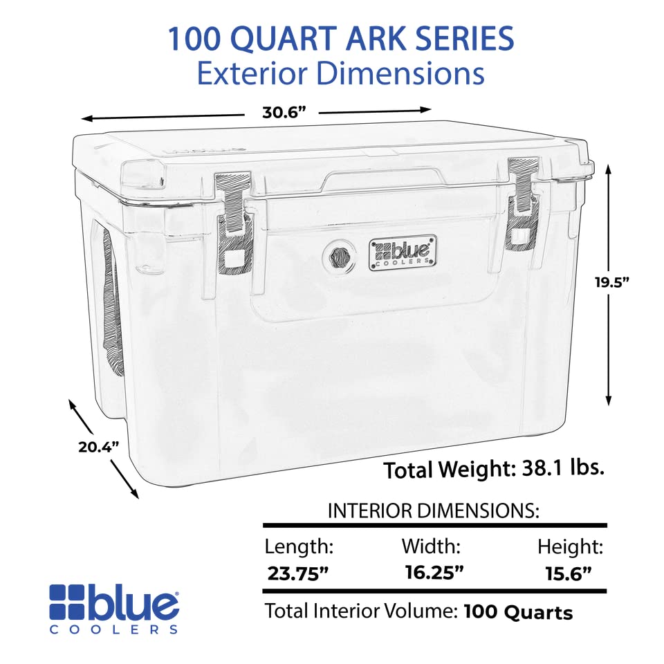 Blue Coolers Ark Series 100 Quart, RotoMolded Ice Cooler Large Ice