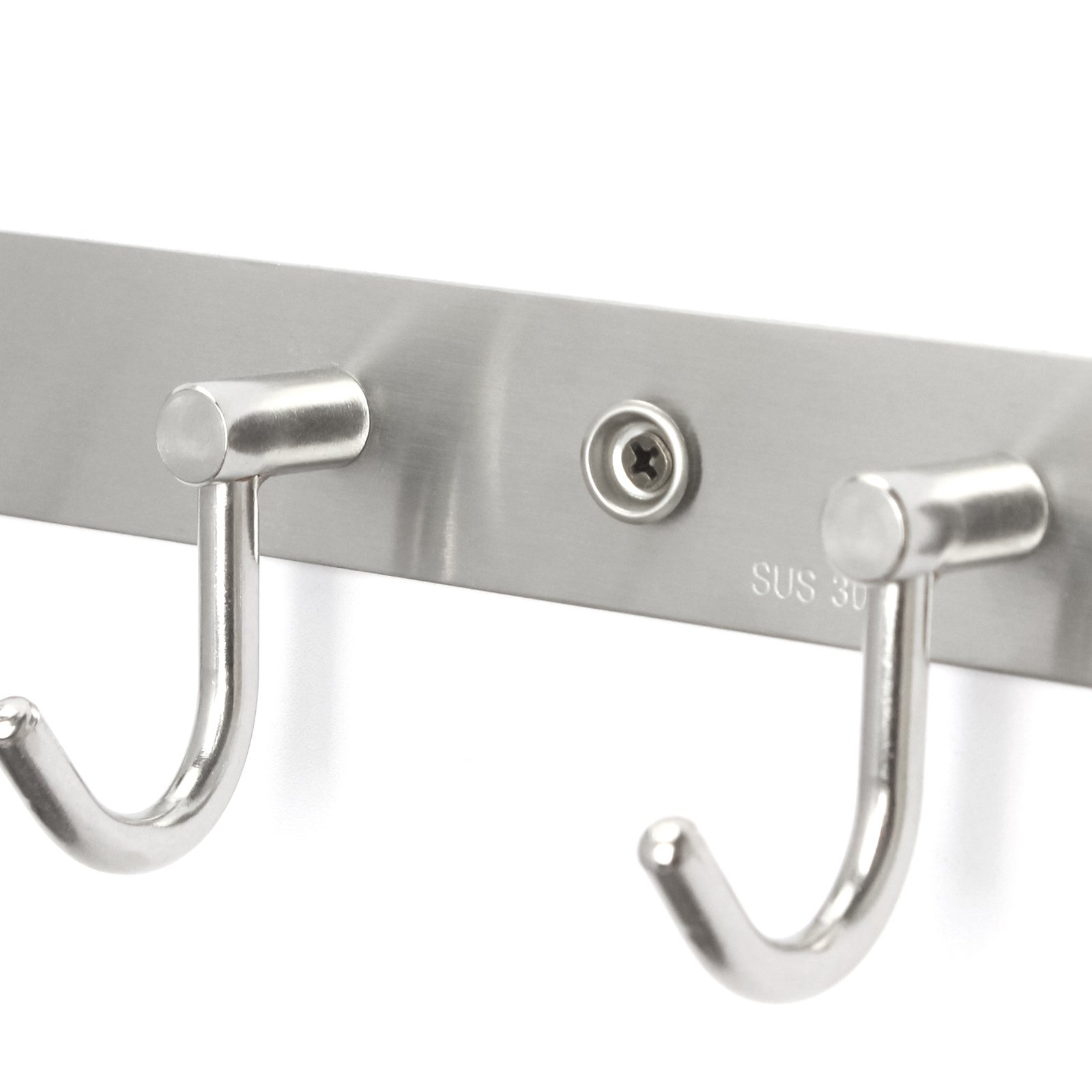 Stainless Steel Hook Rail/Coat Rack with 5 Scroll Hooks, Sturdy and