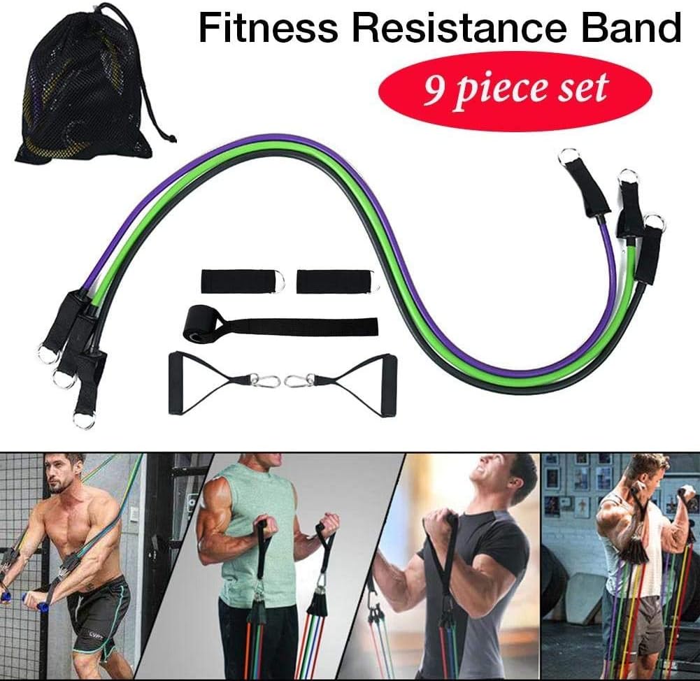 Resistance Bands Set with Storage Bag,Resistance Loop Exercise Bands, Durable Super-elastic Strength Training Stretch Band for Yoga Pilates,Elastic Rope, Foot Ring, Handle, Door Buckle 9 pieces(Green)