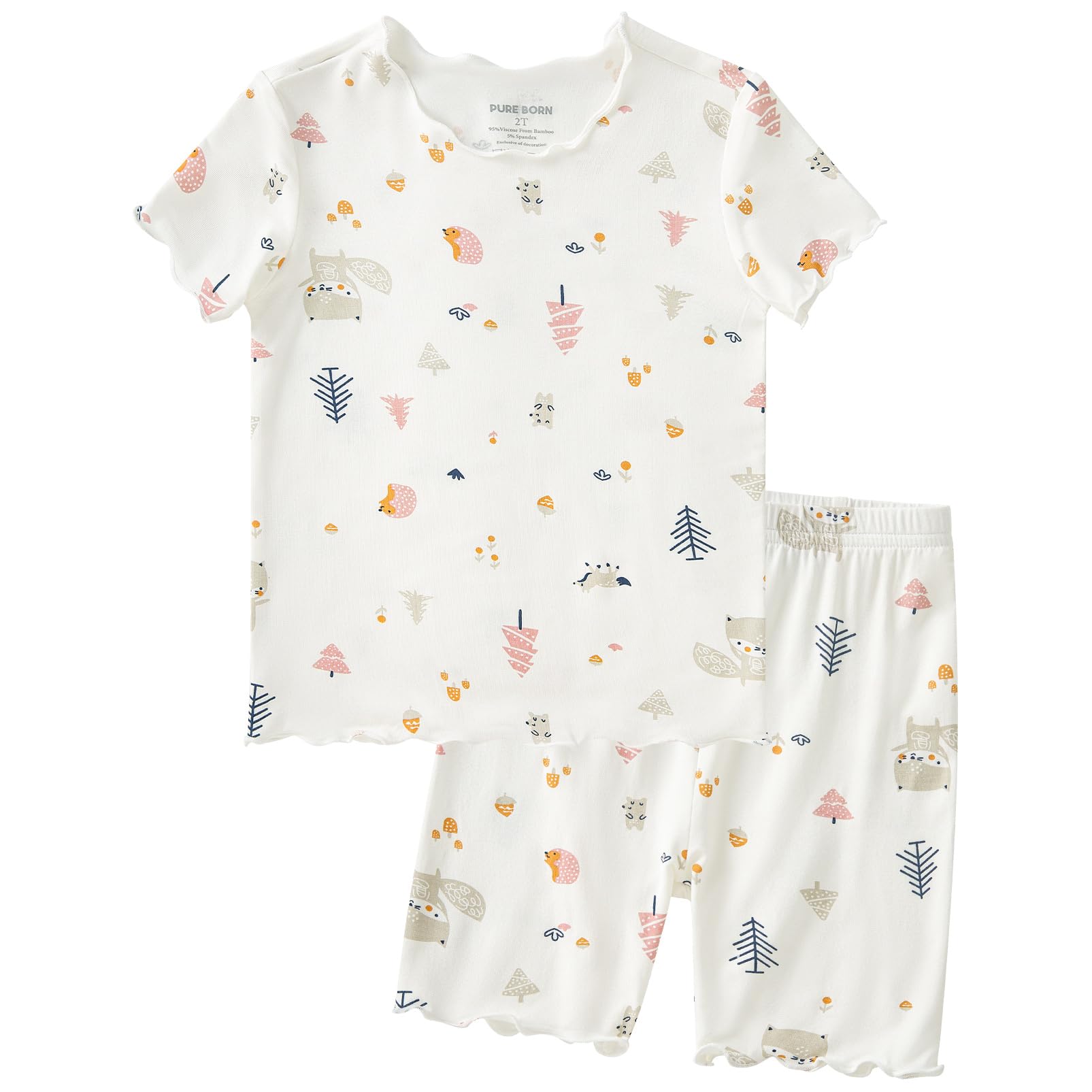 Photo 1 of pureborn Toddler Viscose from Bamboo Pajamas Set Pjs - Little Girl Short Sleeve Snug Fit Soft Sleepwear 2pcs Fox 3T