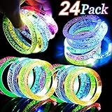 24 Pack Glow In The Dark LED Bracelets Party Favors Flashing Light Up Bracelets Glow Sticks Party Toys Neon Party Supplies Light Up Rave Concert Wedding Birthday Halloween Party Supplies Favors Gift