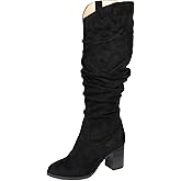 Journee Collection Women's Aneil Stacked Heel Knee High Boots, Black, 6.5