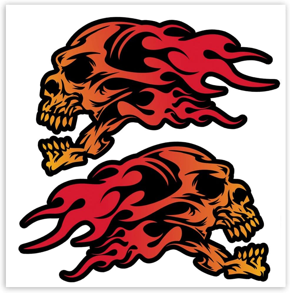 SkinoEu® 2 x Vinyl Self-Adhesive Stickers Flame Skull Laptop iPad Car Window Auto Moto Motorcycle Helmet Bike Skate Truck Racing Tuning B 139