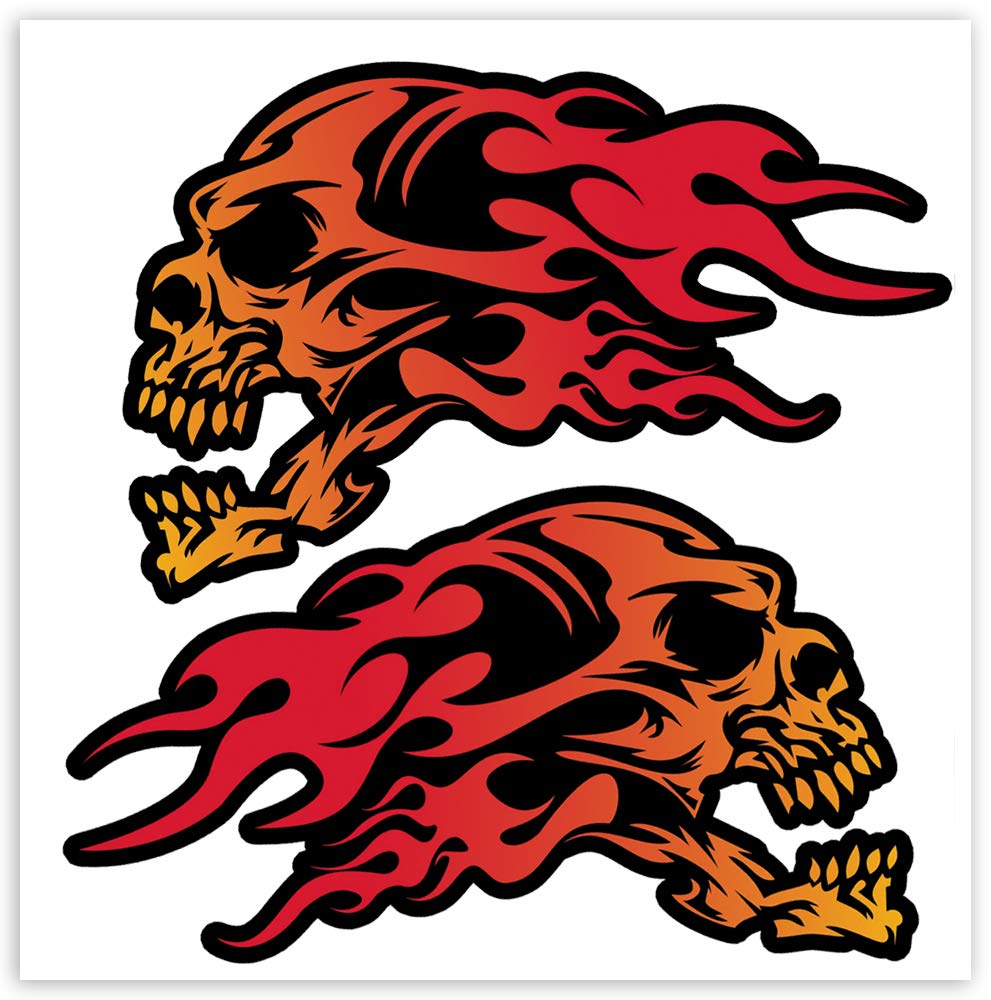 SkinoEu® 2 x Vinyl Self-Adhesive Stickers Flame Skull Laptop iPad Car Window Auto Moto Motorcycle Helmet Bike Skate Truck Racing Tuning B 139