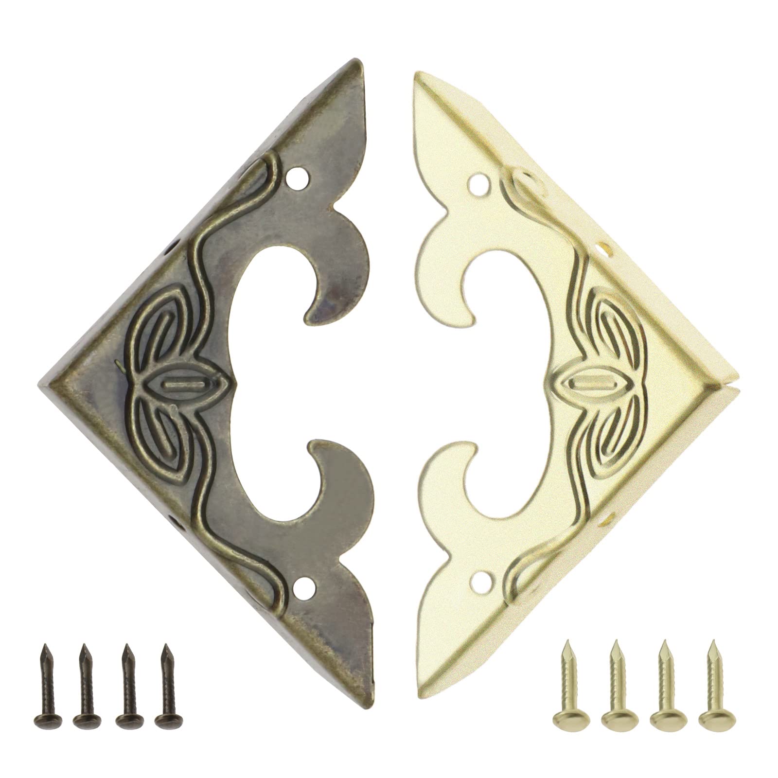 eMagTech 40PCS Wooden Box Corner Protector Vintage Corner Guard Metal Edge Cover Furniture Table Edge Decoration for Jewelry Box Storage Box Antique Bronze & Gold