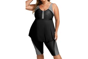 Hanna Nikole Women's Plus Size Tankini Swimsuits Two Piece Bathing Suit Flowy Rash Guard Swimwear with Capris Shorts