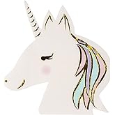 BLUE PANDA Unicorn Die-Cut Cocktail Napkins - 50-Pack, 3-Ply, 6.5 x 6.3 in, Multi-Color, Gold Foil - for Cocktail Parties & Birthday Party Supply