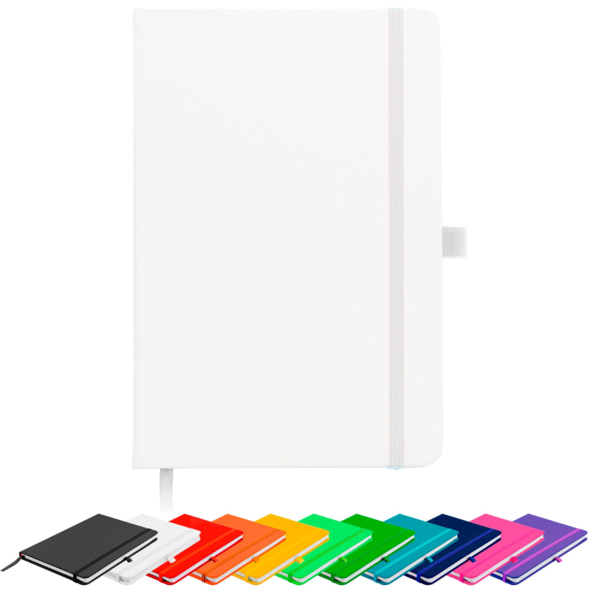 Savvy Bee Blanco Basic A5 Unlined Plain Page Notebook New Hardback Journal with pen loop, elastic closure, ribbon marker and pen loop Notepad Note Book Notes Diary Pad (White)