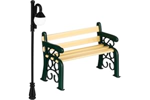 Toyvian Dollhouse Miniature Park Bench Miniature Garden Chair Seat Props Fairy Garden Bench with Mini Street Lamp Post Light Decor for Dollhouses Decoration Garden Ornaments