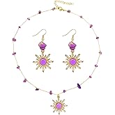 BAHABY Crystal Sun Necklace and Fairytales Earrings for Women Purple Jewelry Set for Women