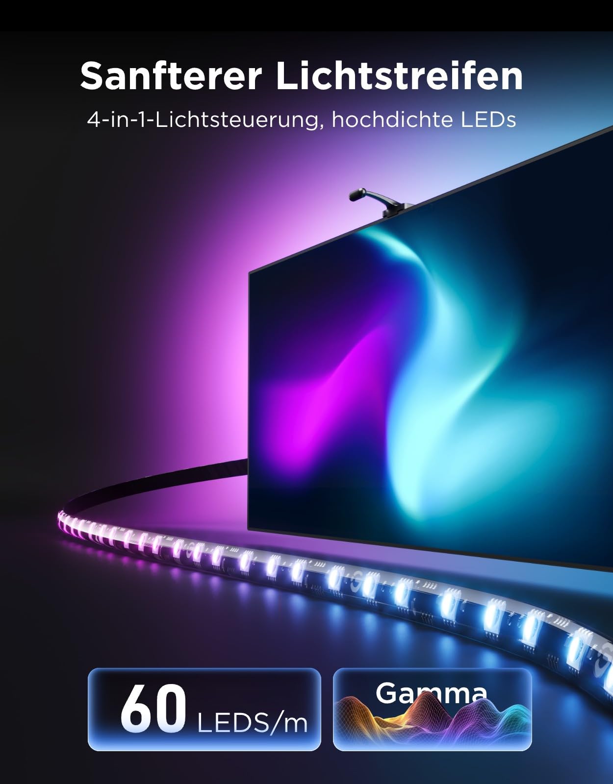 Govee TV Hintergrundbeleuchtung 3 mit 4 MP Dual-Kamera für 55-65 Zoll TVs, 3,6M RGBWIC TV Backlight, 60 LEDs/m, Intelligenter AI-Farbfilter für Film/Spiel, App und Sprachsteuerung mit Matter-Steuerung 5