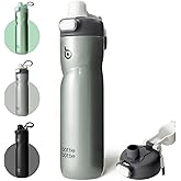 BOTTLE BOTTLE Insulated Water Bottle 24 oz with Handle and Flip Tops Lids Stainless Steel Water Bottle Push Button Lid Leak proof Portable for Running Travel Sports Hiking gray
