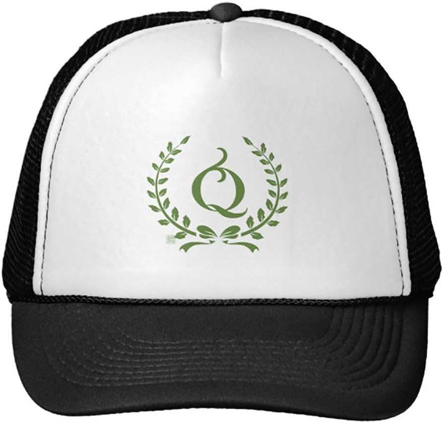Unisex-Adult One Size Black Green Laurel Wreath Typeface ¨C Letter Q Trucker Hat Cap